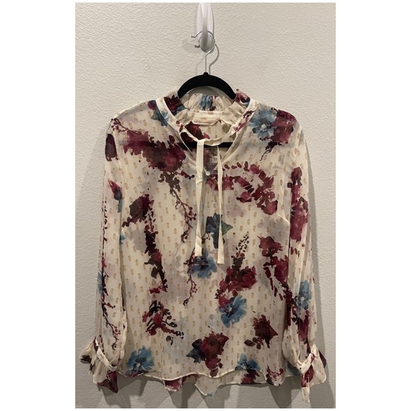 SOFT SURROUNDINGS Floral Ruffle Bohemian Sheer Blouse - Picture 2 of 5